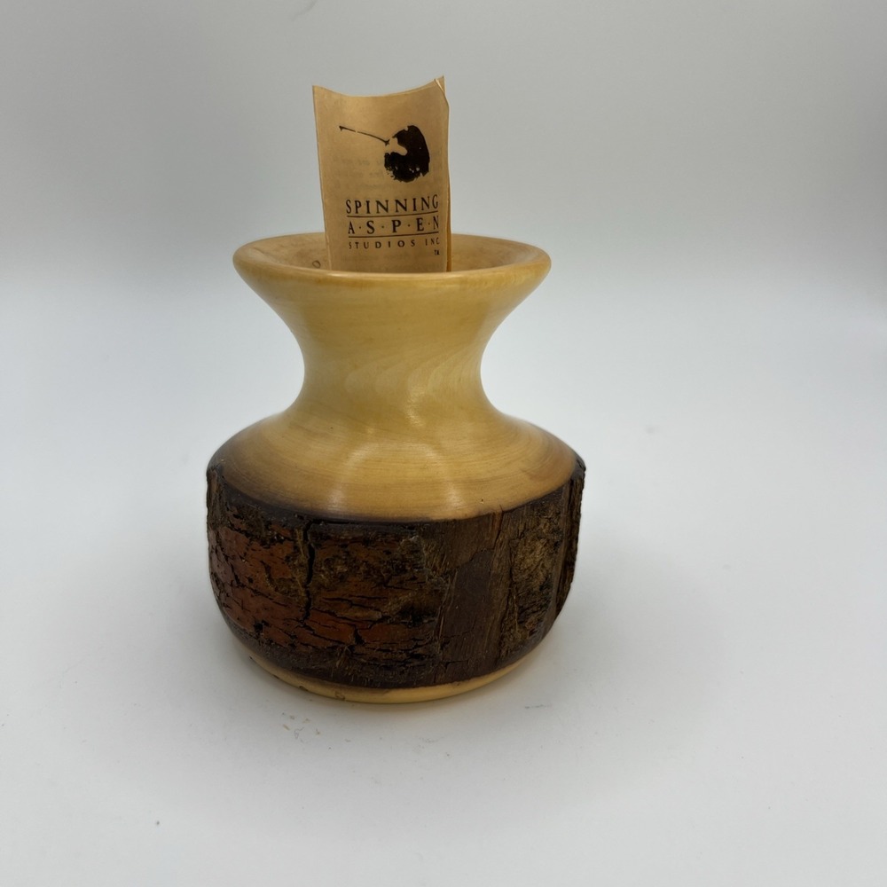 Wood‎ Bud Vase Spinning Aspen Studios  3.25" With Bark